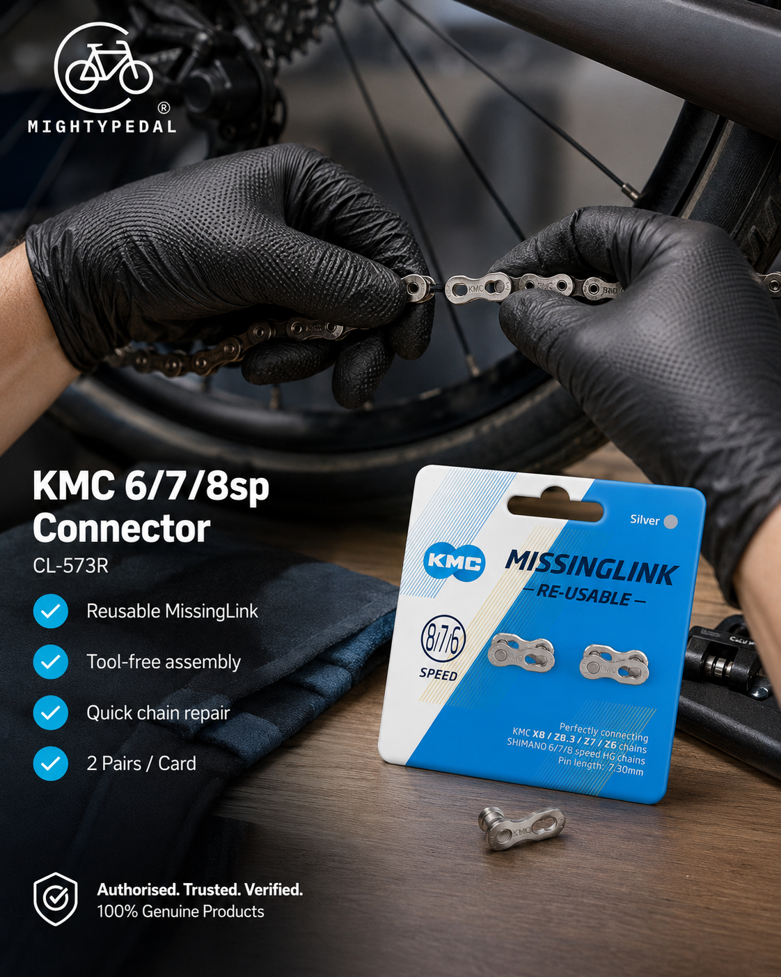 KMC 6/7/8sp Connector, CL-573R, 2pairs/Card