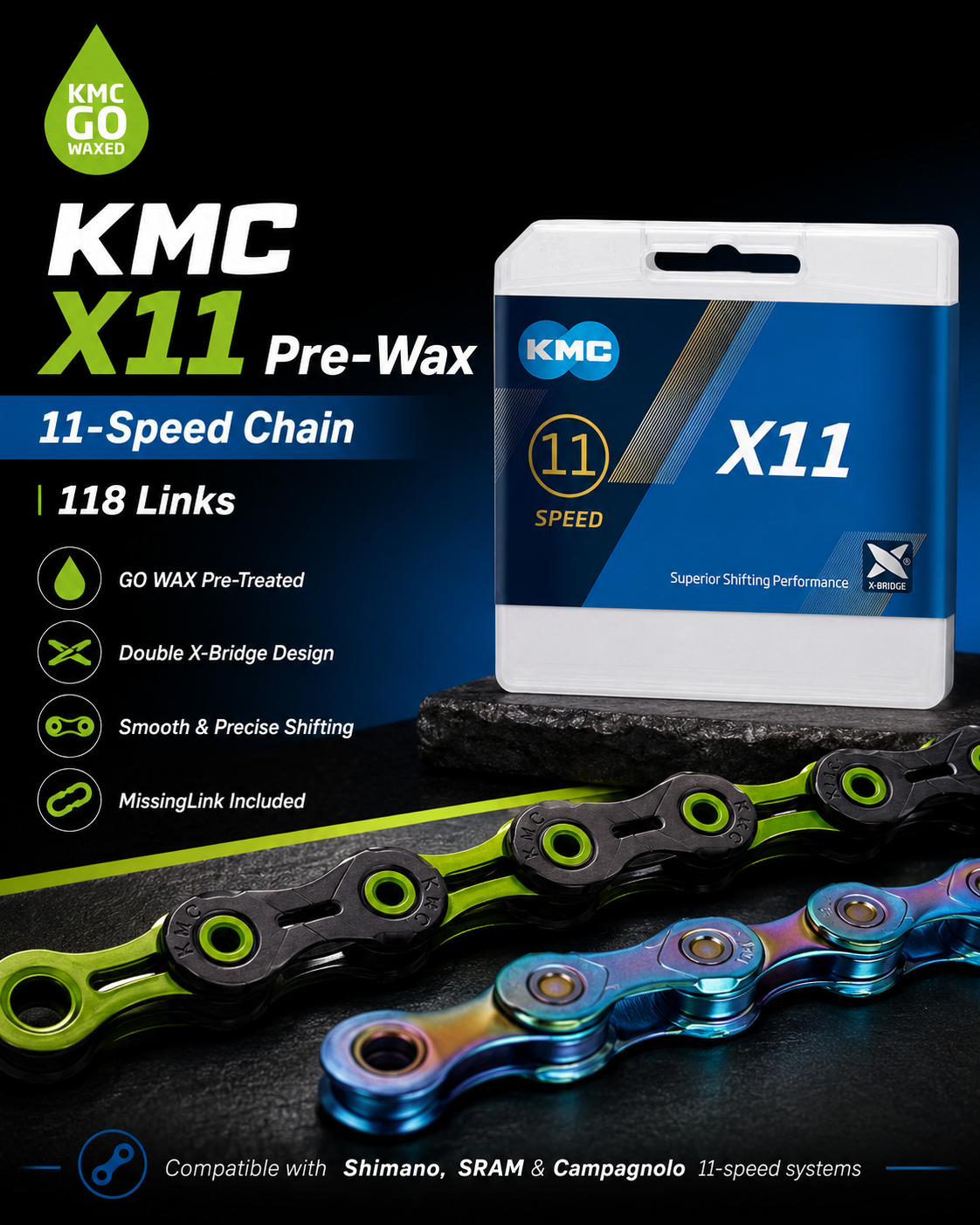 KMC X11 Chain (Pre-Wax), 11spd, 118L