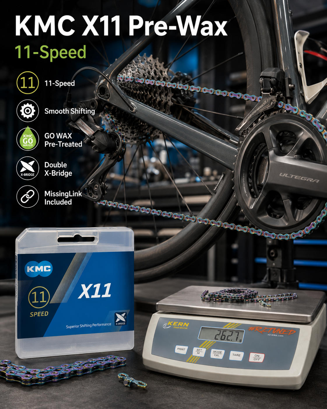 KMC X11 Chain (Pre-Wax), 11spd, 118L