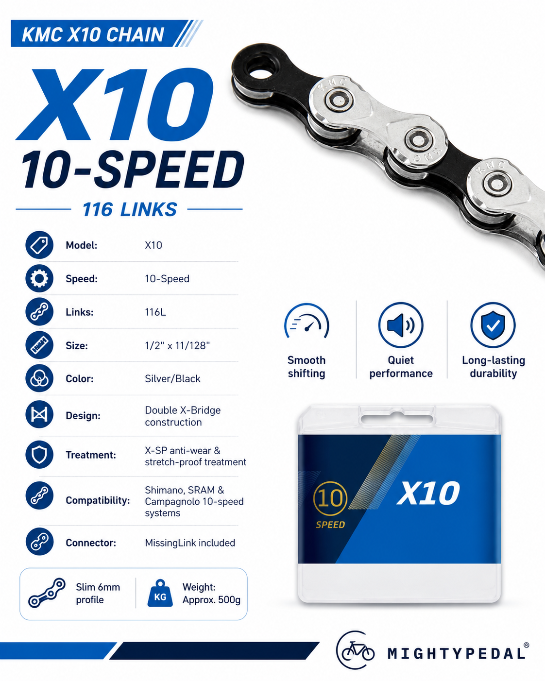 KMC X10 Chain, 10spd, 116L
