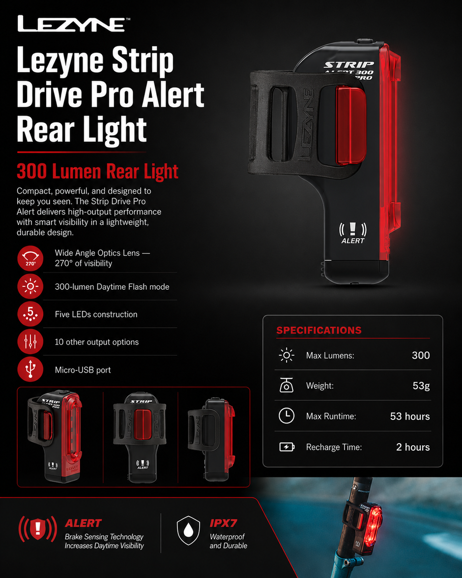 Lezyne Bicycle Strip Drive Pro Alert Rear light, 300 Lumen