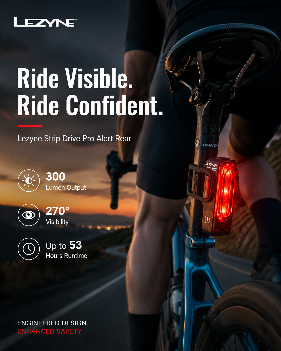 Lezyne Bicycle Strip Drive Pro Alert Rear light, 300 Lumen