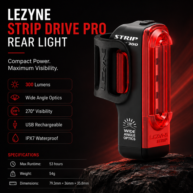 Lezyne Bicycle Strip Drive Pro Rear light, 300 Lumen