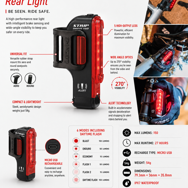 Lezyne Bicycle Strip Drive Alert Rear Light