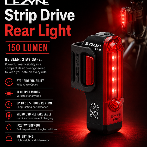Lezyne Bicycle Strip Drive Rear light, 150 Lumen