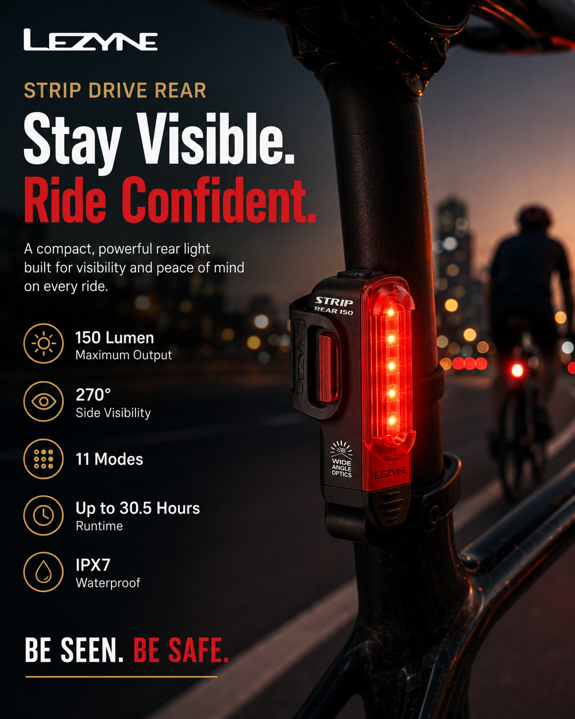 Lezyne Bicycle Strip Drive Rear light, 150 Lumen
