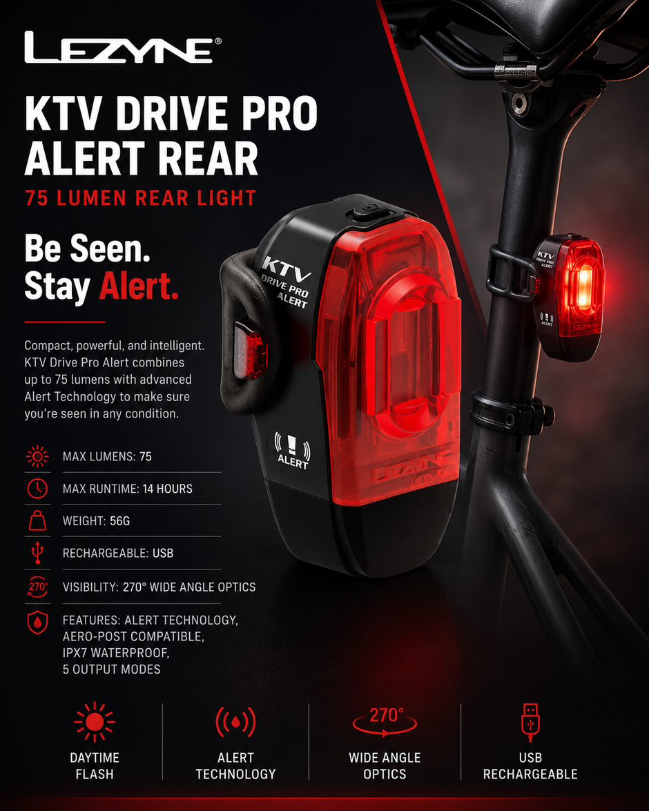 Lezyne Bicycle KTV Drive Pro Alert Rear light, 75 Lumen