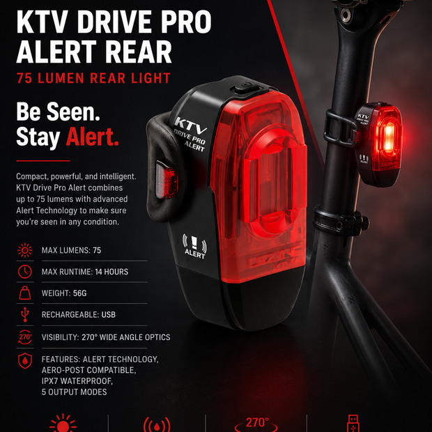 Lezyne Bicycle KTV Drive Pro Alert Rear light, 75 Lumen