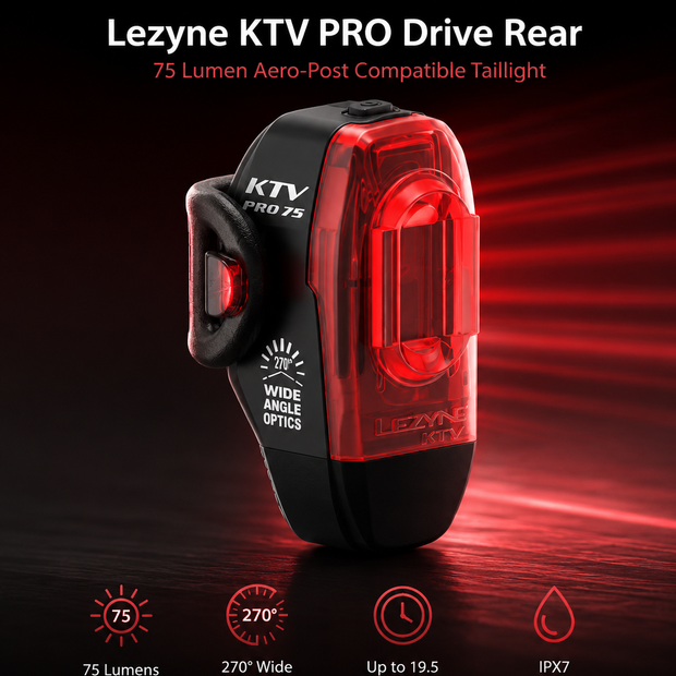 Lezyne Bicycle KTV PRO Drive Rear Light, 75 Lumen