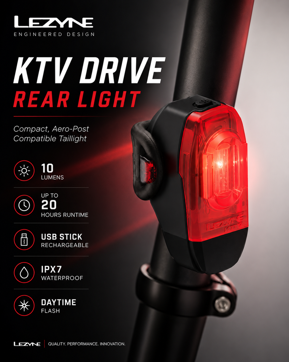 Lezyne Bicycle KTV Drive Rear light, 10 Lumens