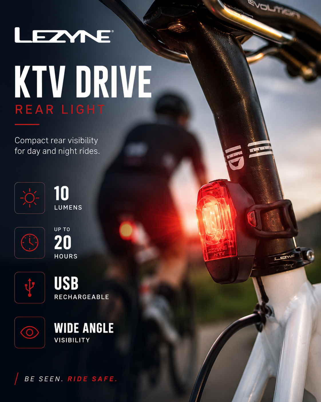 Lezyne Bicycle KTV Drive Rear light, 10 Lumens
