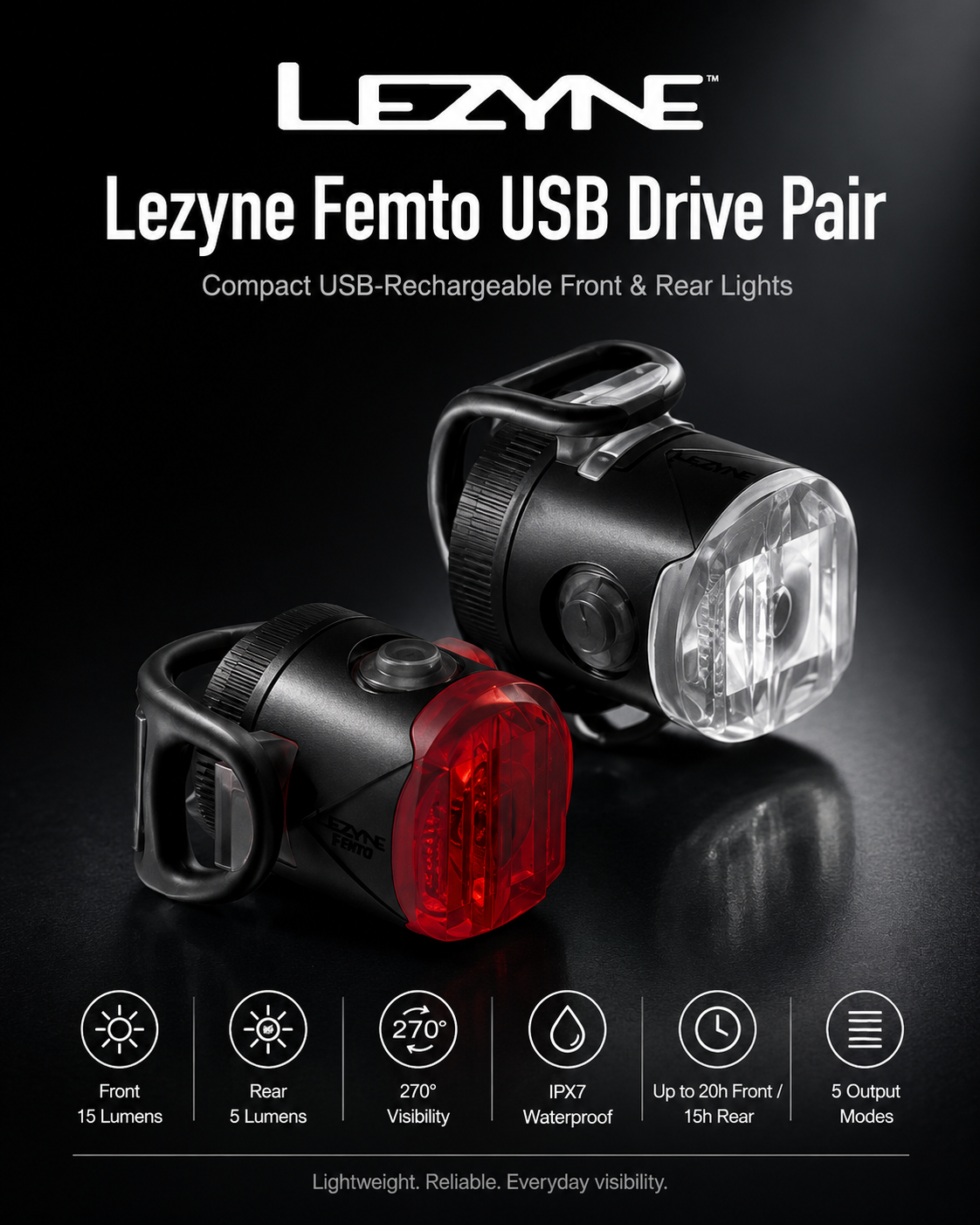 Lezyne Femto USB Drive Pair Bicycle light