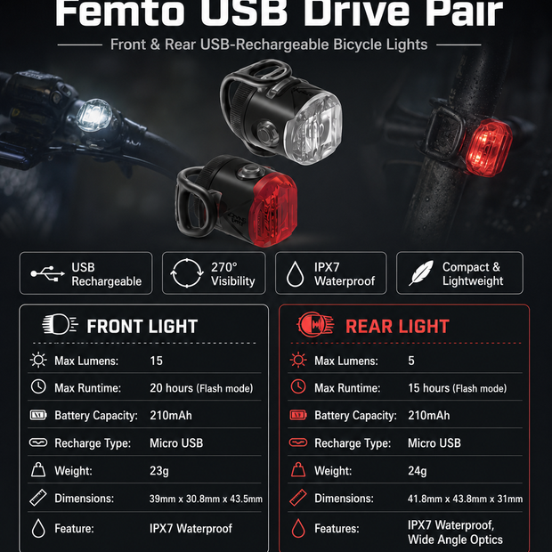 Lezyne Femto USB Drive Pair Bicycle light