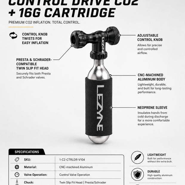 Lezyne Control Drive CO2 (with 16G Cartridge) Bicycle Pump