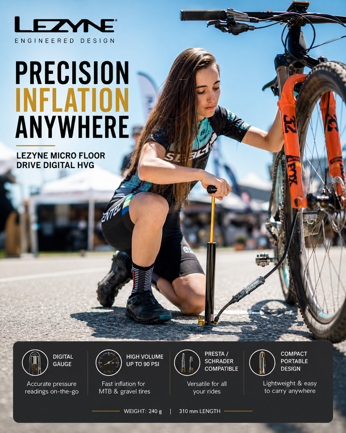 Lezyne Micro Floor Drive Digital HVG, Bicycle Pump