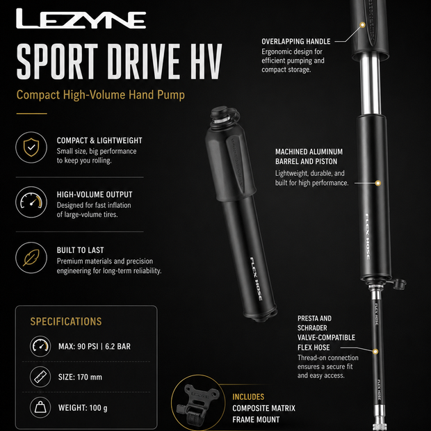 Lezyne Sport Drive HV, High Volume Bicycle Pump