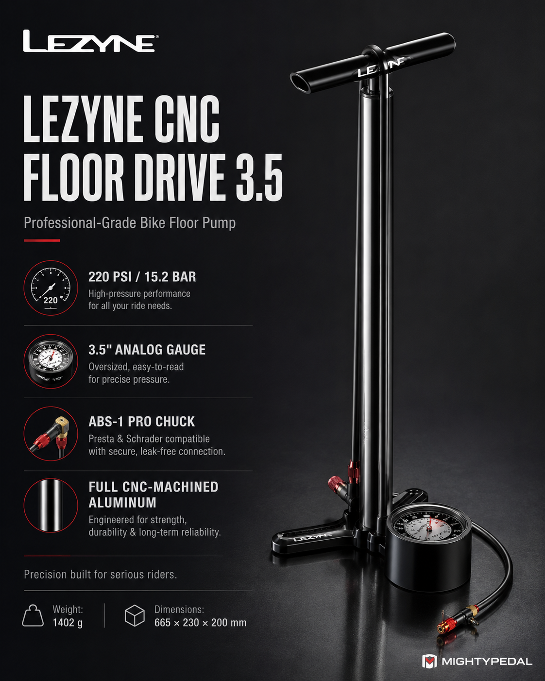 Lezyne CNC Floor Drive 3.5 Bicycle Pump