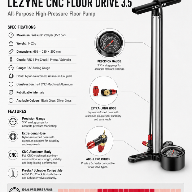 Lezyne CNC Floor Drive 3.5 Bicycle Pump