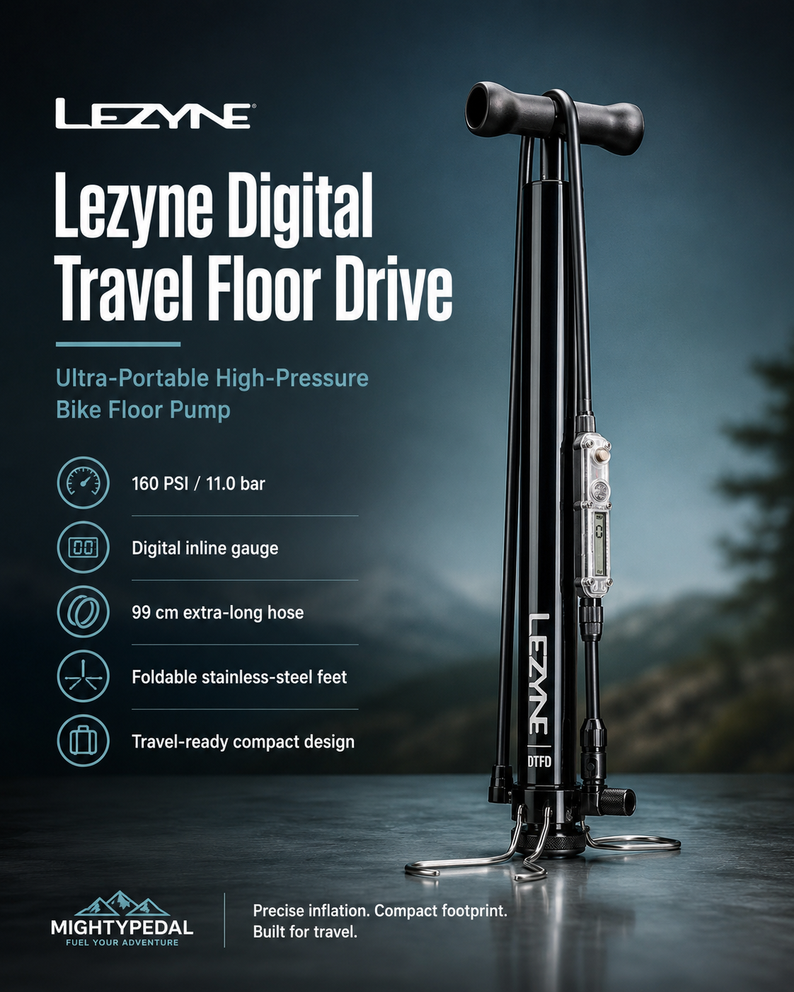 Lezyne Digital Travel Floor Drive Bicycle Pump