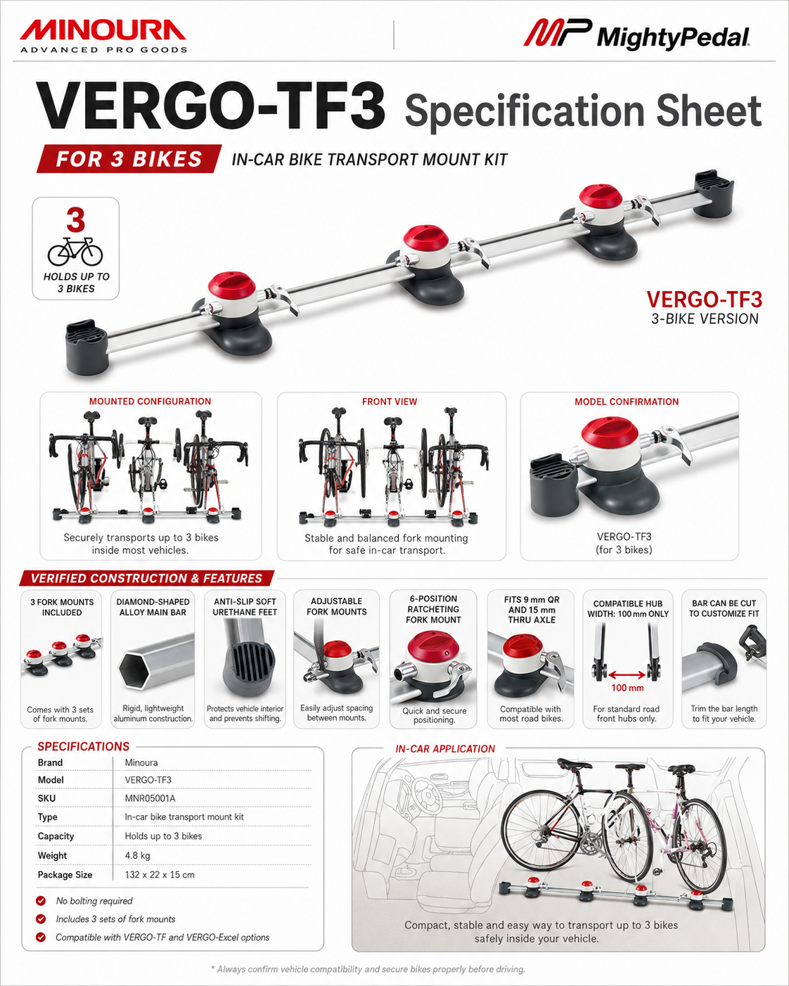 Minoura Transport Vergo-TF3  (for 3 bikes) in-car mount kit