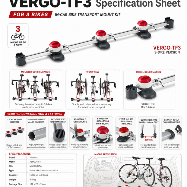 Minoura Transport Vergo-TF3  (for 3 bikes) in-car mount kit