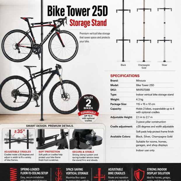 Minoura Bike Tower 25D Storage Stand (Black Color)