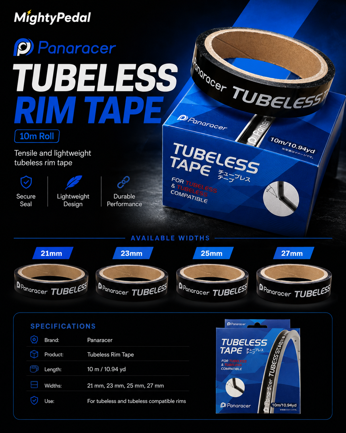 Panaracer Tubeless Rim Tape, 10m Roll