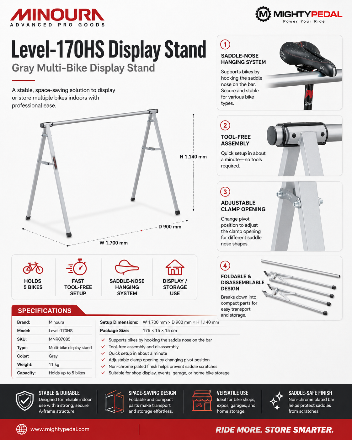Minoura Level-170HS Display Stand, Gray
