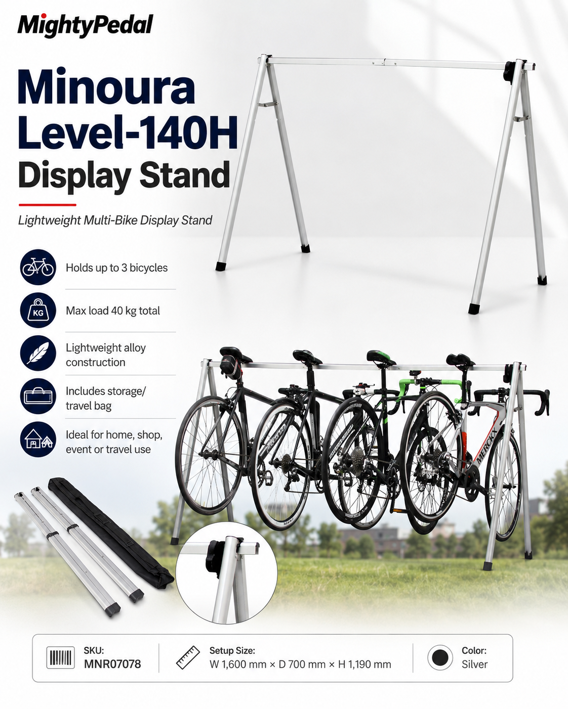 Minoura Level-140H Display Stand, Silver