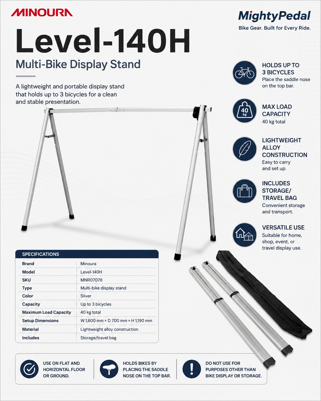 Minoura Level-140H Display Stand, Silver