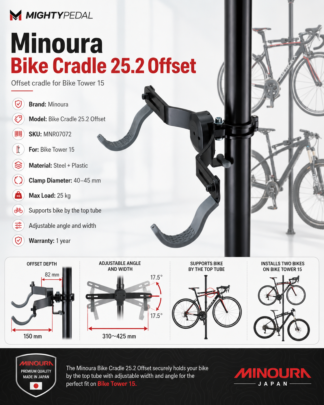 Minoura Bike Offset Cradle 25.2 For Bike Tower 15