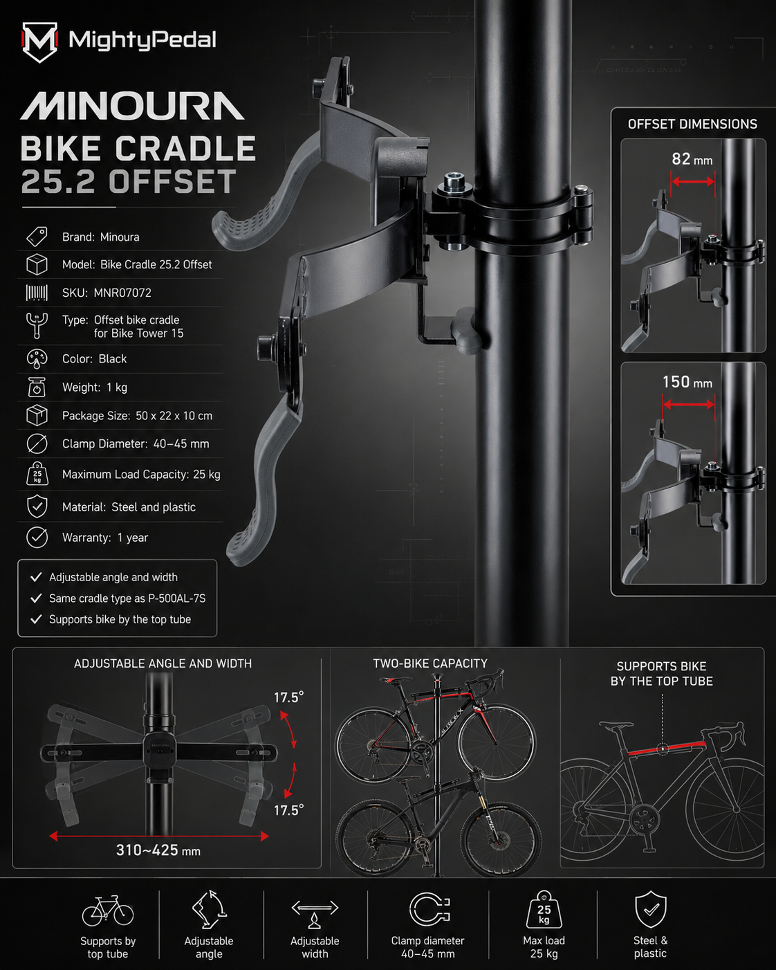 Minoura Bike Offset Cradle 25.2 For Bike Tower 15