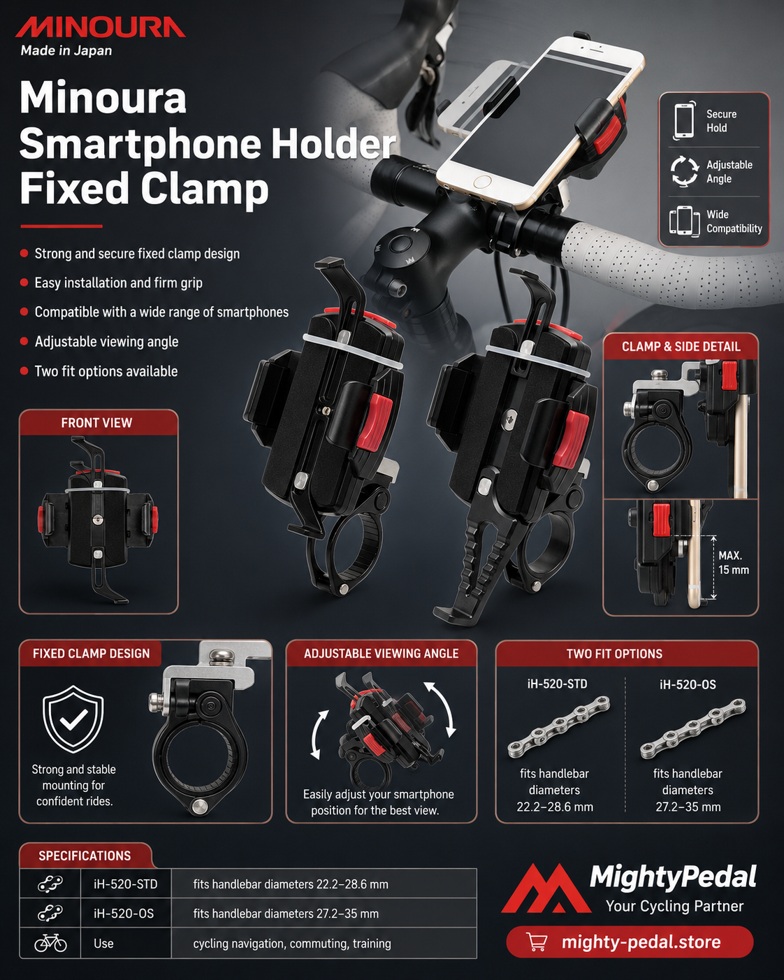 Minoura Smartphone Holder Fixed Clamp