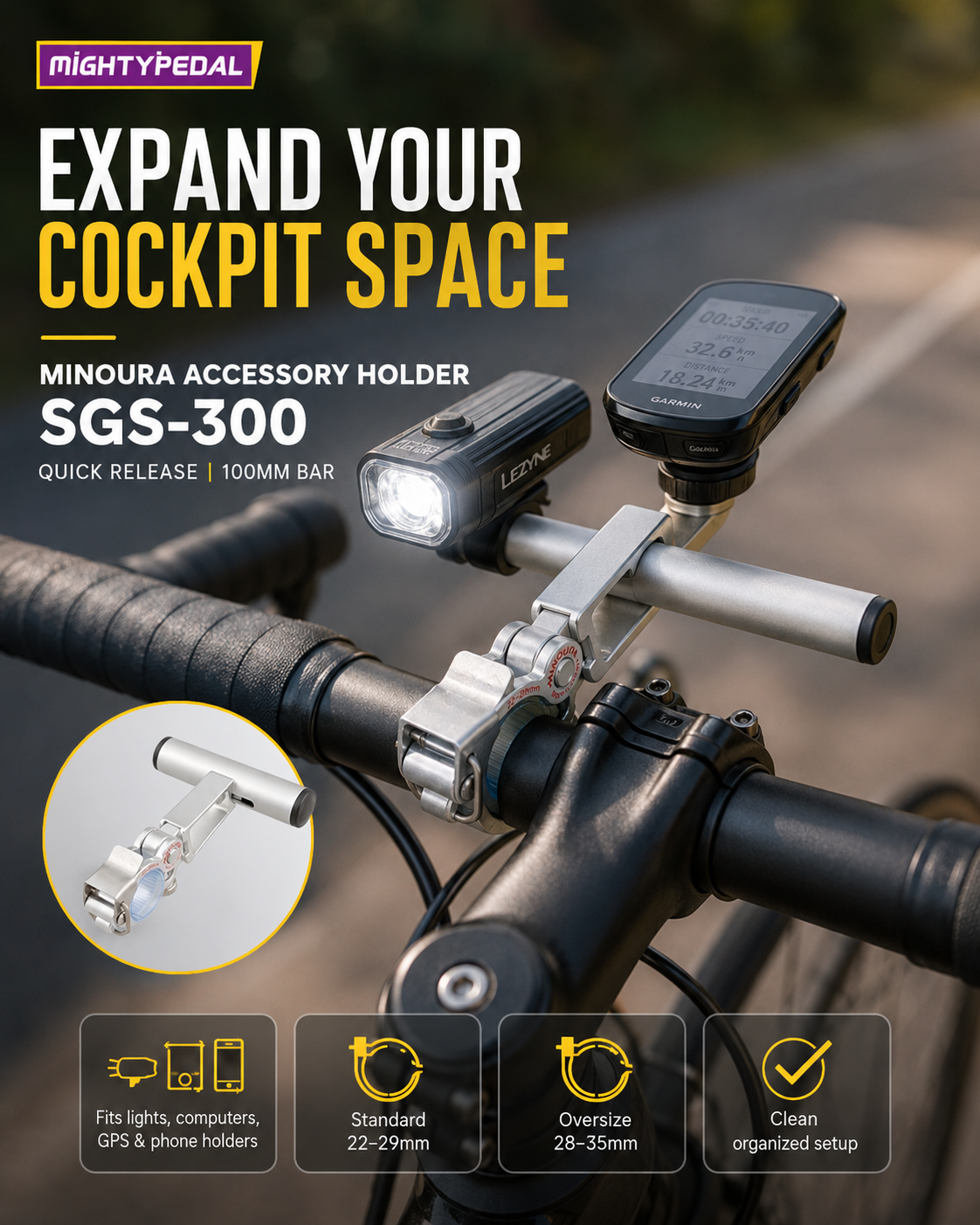 Minoura Accessory Holder SGS-300 quick release (2 size) 100mm Bar