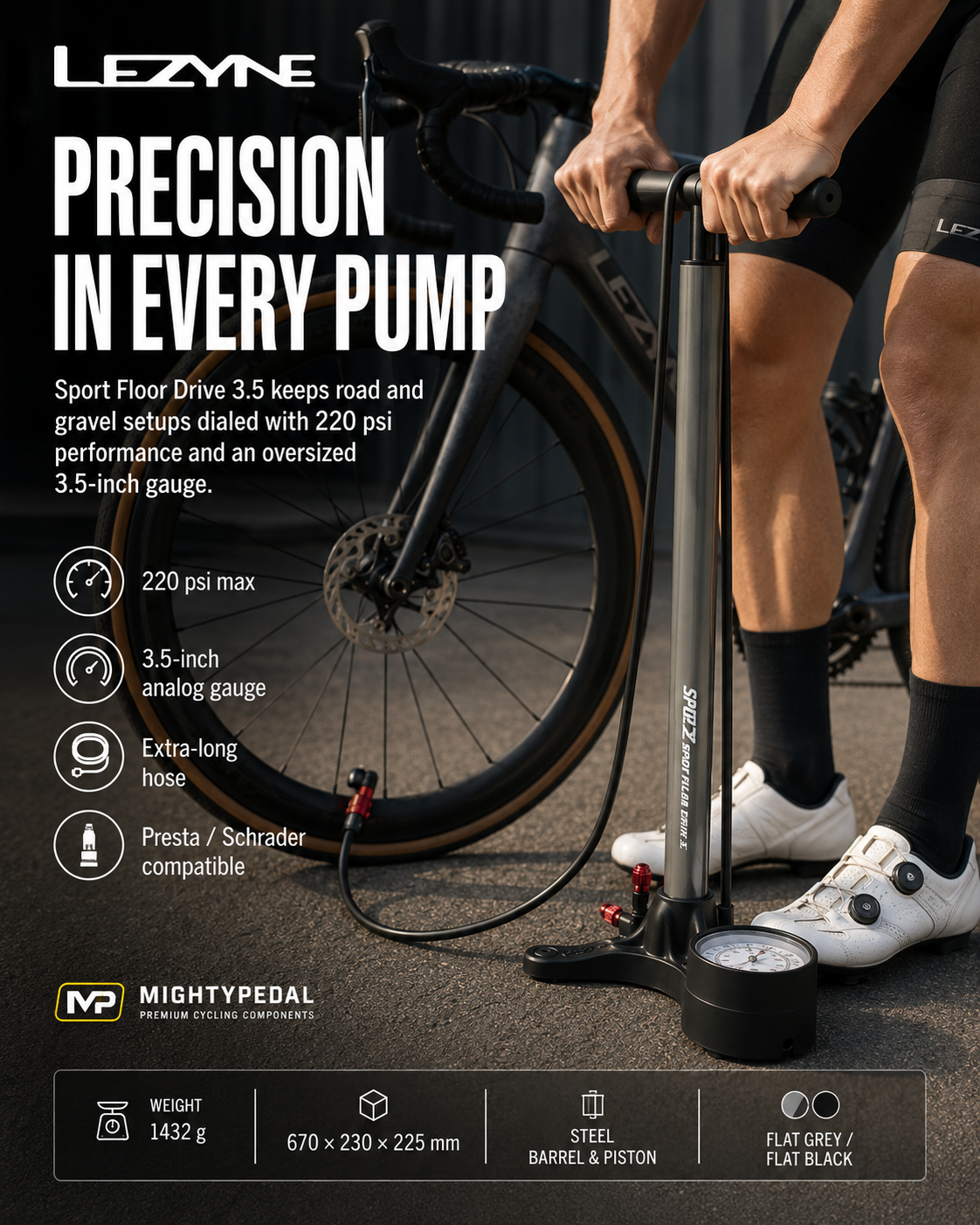 Lezyne Sport Floor Drive 3.5 Bicycle Pump