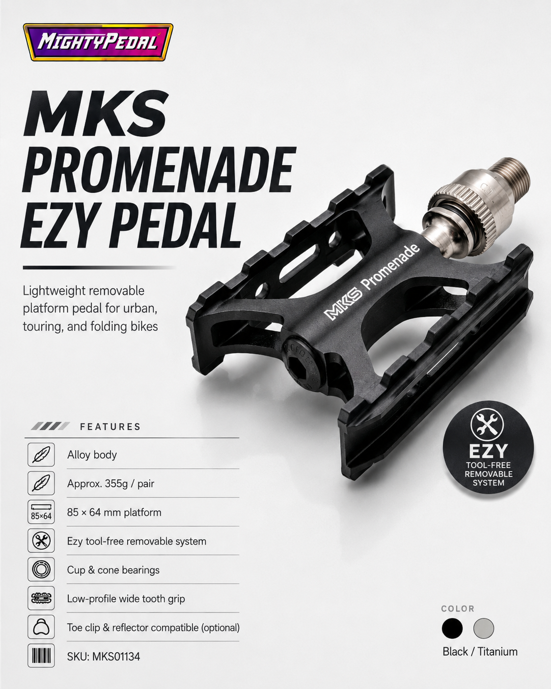 MKS Promenade Ezy(OneSide), LH-Ezy, Black Pedal