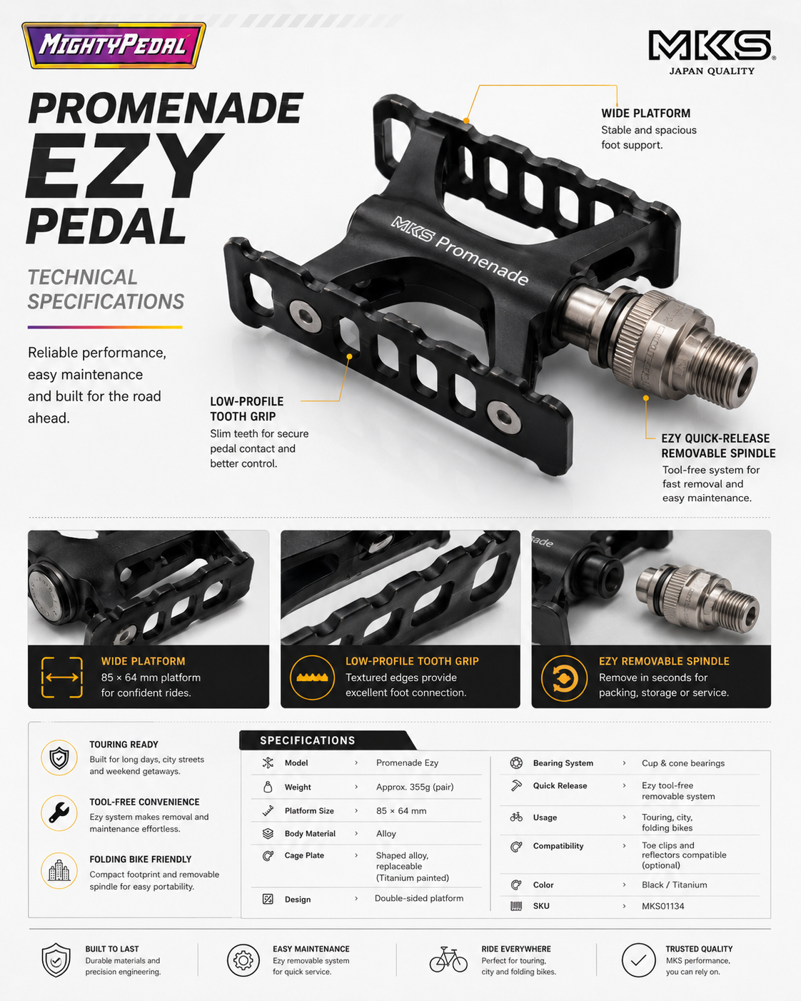 MKS Promenade Ezy(OneSide), LH-Ezy, Black Pedal