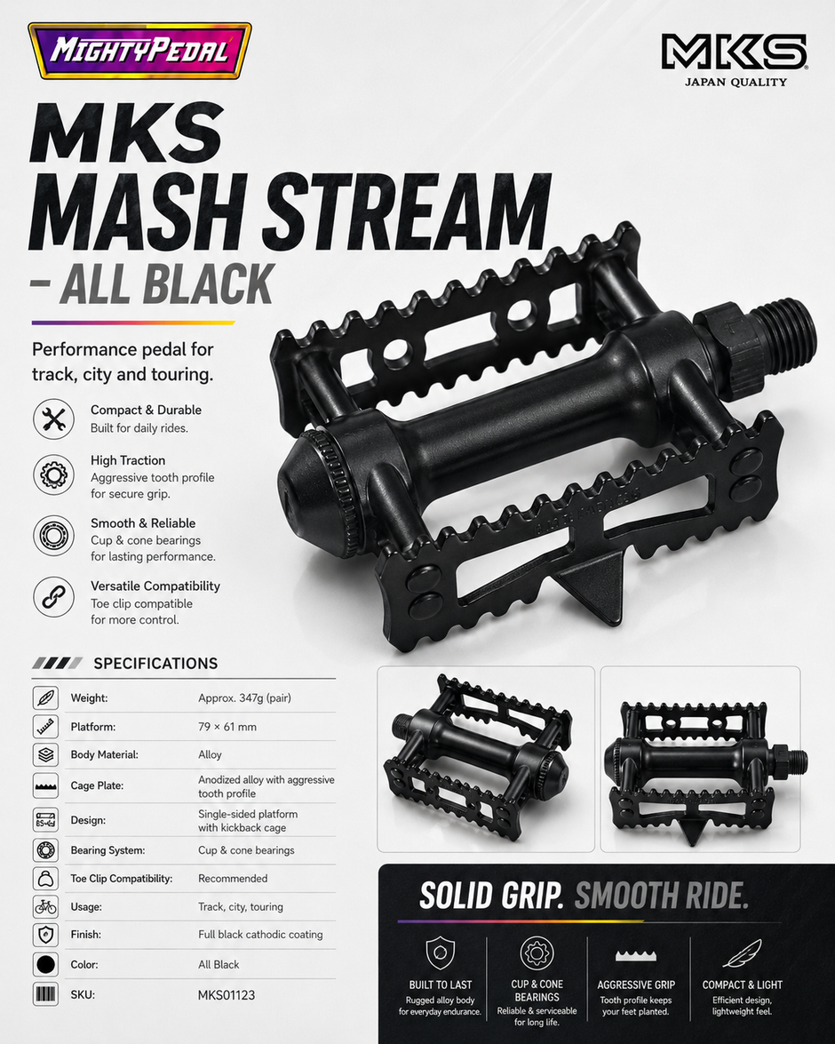 MKS Mash Stream - All Black, Pair Pedal