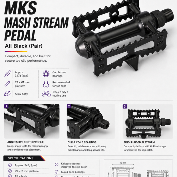 MKS Mash Stream - All Black, Pair Pedal