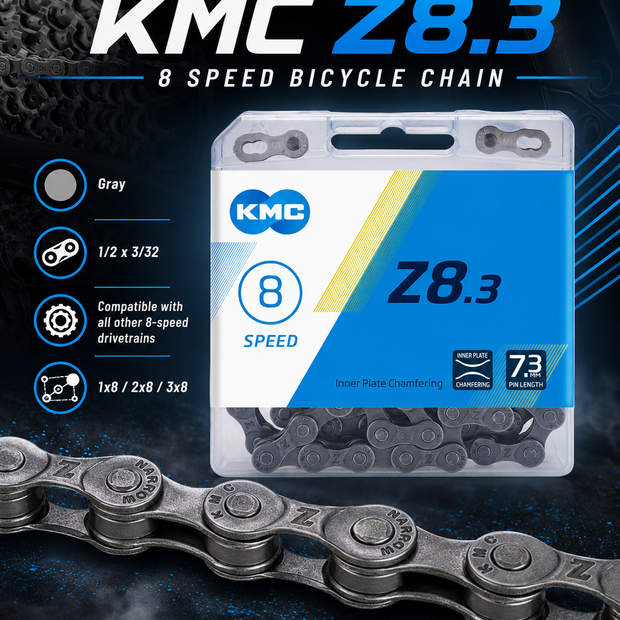 KMC Z8.3 Bicycle Chain, 8 Speed, Gray