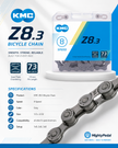 KMC Z8.3 Bicycle Chain, 8 Speed, Gray