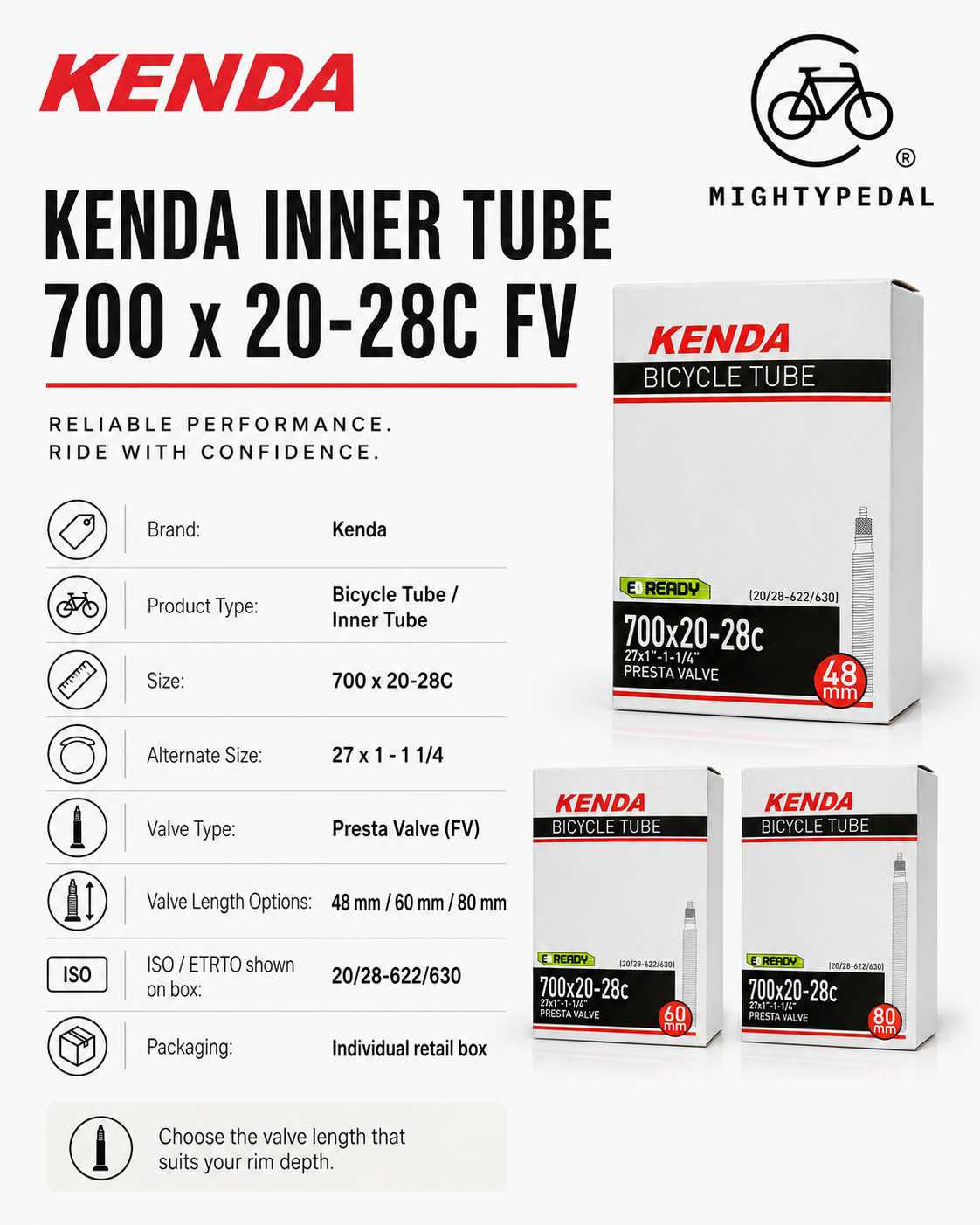 Kenda Inner Tube 700 x 20-28C FV
