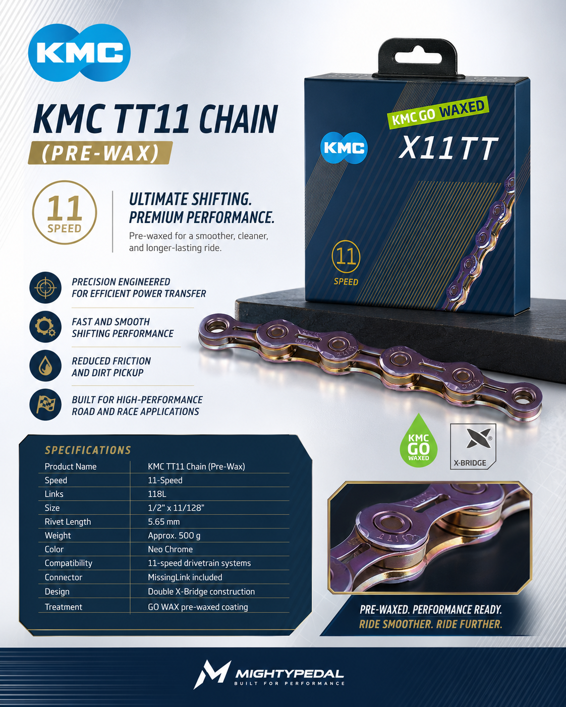 KMC TT11 Chain (Pre-Wax), 11spd, 118L