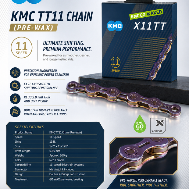 KMC TT11 Chain (Pre-Wax), 11spd, 118L