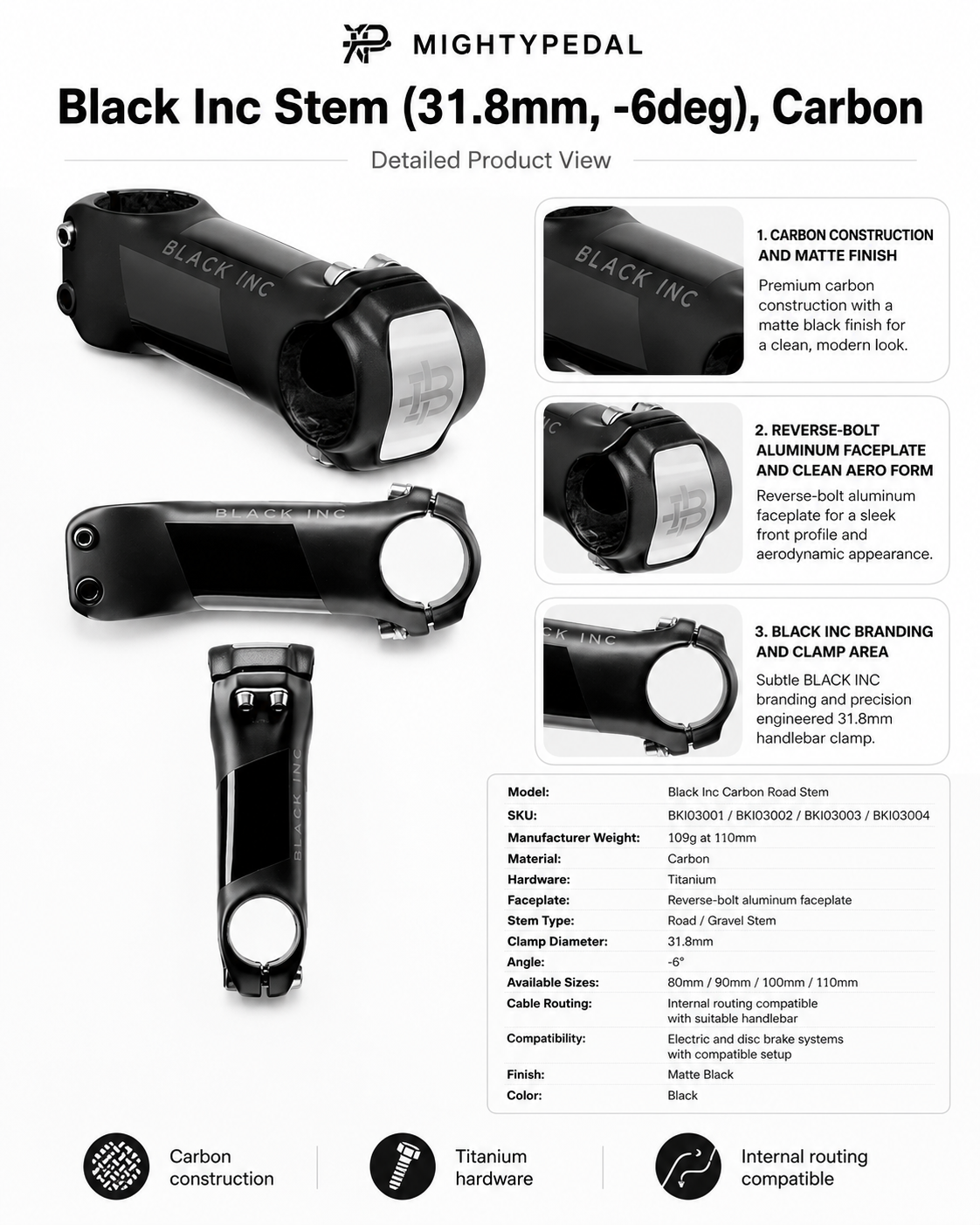 Black Inc Carbon Road Stem 31.8mm