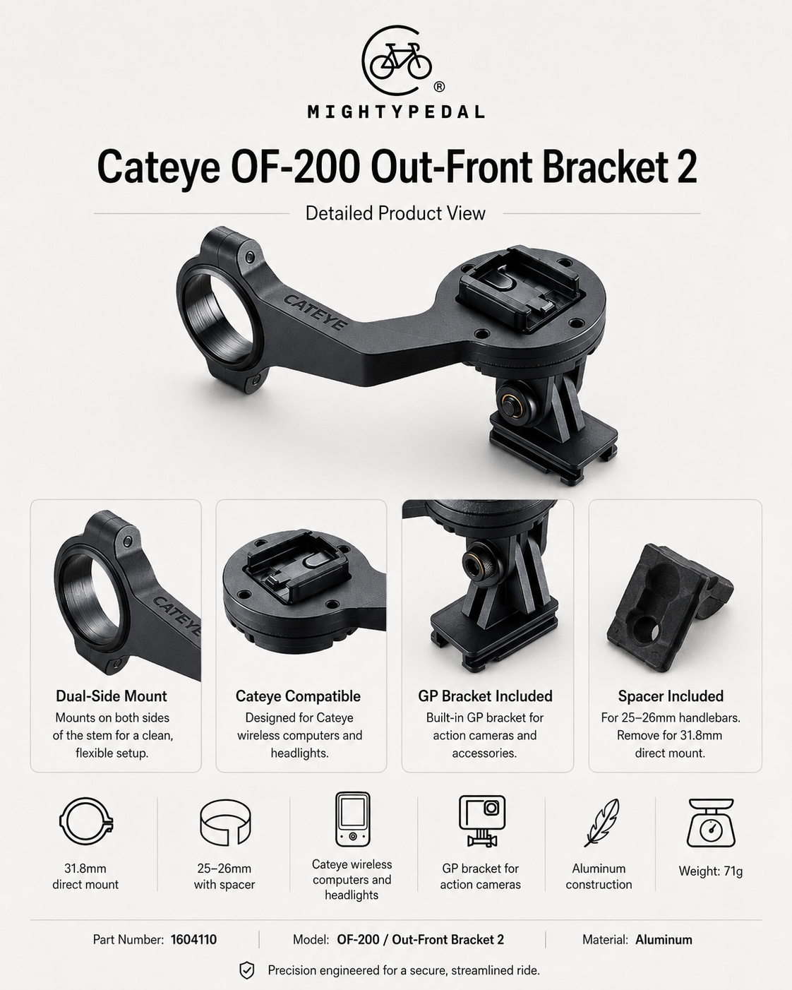 Cateye OF-200 Out-Front Bracket with GP Mount