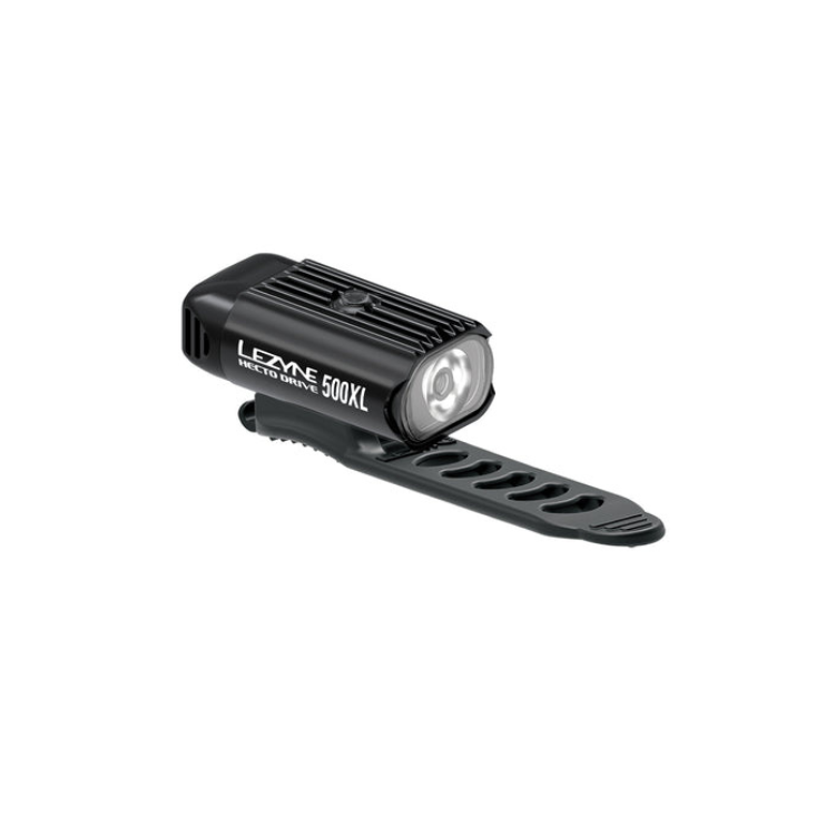 Lezyne Hecto Drive 500XL front bike light with powerful LED, compact design, and easy-to-install mounting strap for enhanced visibility.