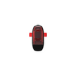 Front view of the Lezyne KTV rear bike light, featuring a red LED and mounted with a red strap for secure attachment.