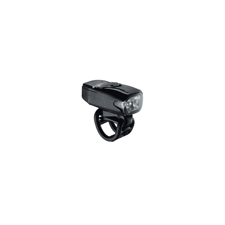 Lezyne compact LED front bike light with a simple design, featuring two bright LEDs for enhanced visibility, mounted on a bike handlebar.