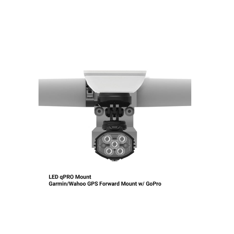 Lezyne LED qPRO mount designed for Garmin/Wahoo GPS forward mount with GoPro attachment for handlebars, showing top-down view.